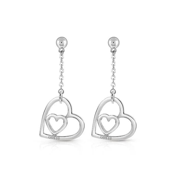 Guess Earrings Guess Earrings Silver Color With Heart Frame Charm Design