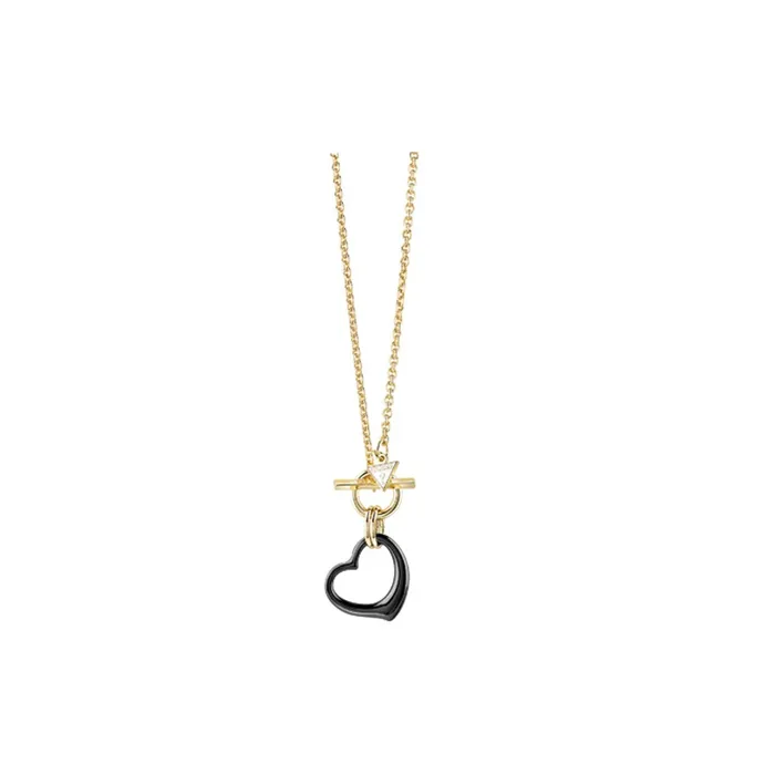 Guess Necklaces GuessNecklace Ip Gold Chain With Black Ceramic Heart Pendant Guess Necklaces GuessNecklace Ip Gold Chain With Black Ceramic Heart Pendant