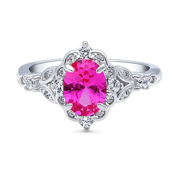 Halo Art Deco Pink Oval CZ Ring in Sterling Silver BERRICLE Rings