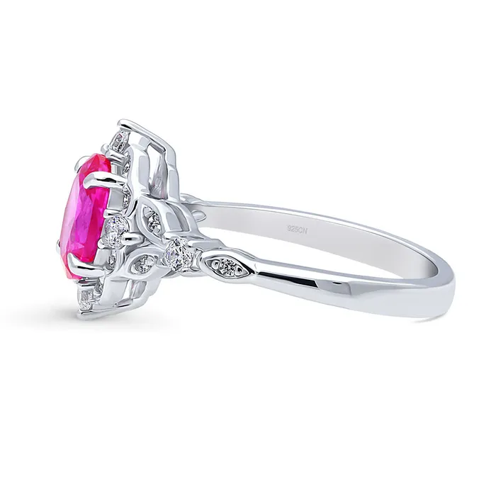 Halo Art Deco Pink Oval CZ Ring in Sterling Silver BERRICLE Rings