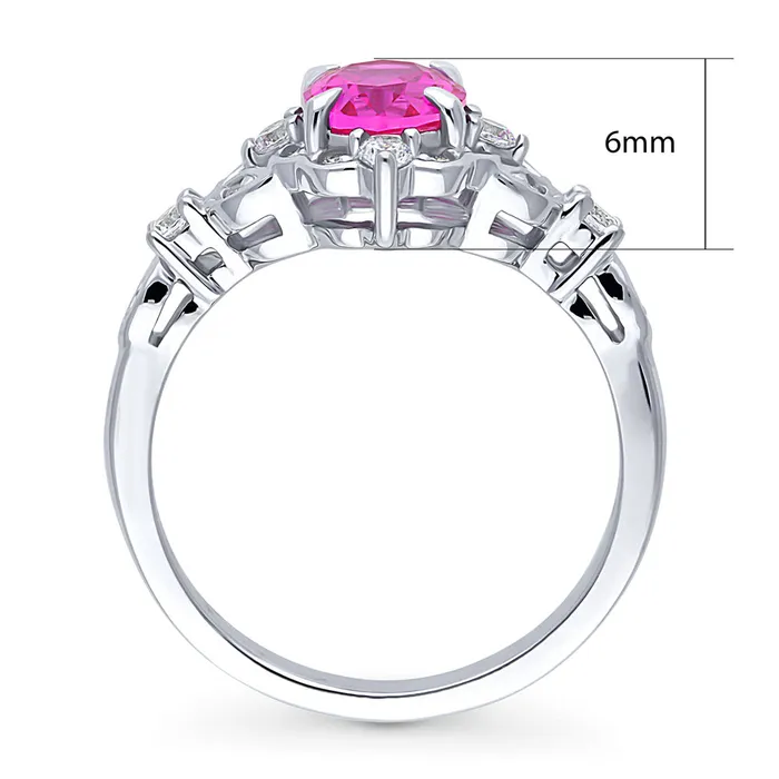 Halo Art Deco Pink Oval CZ Ring in Sterling Silver BERRICLE Rings