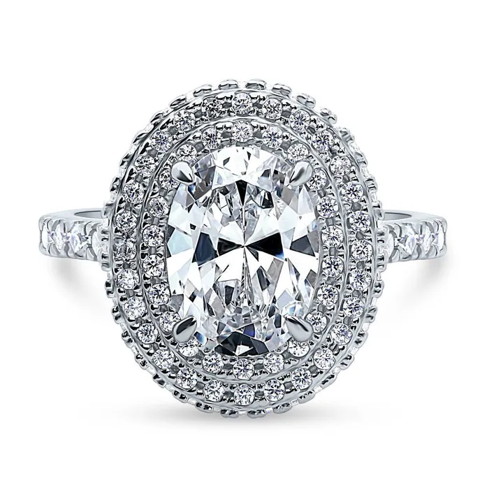 Halo Oval Cut CZ Ring in Sterling Silver BERRICLE Rings