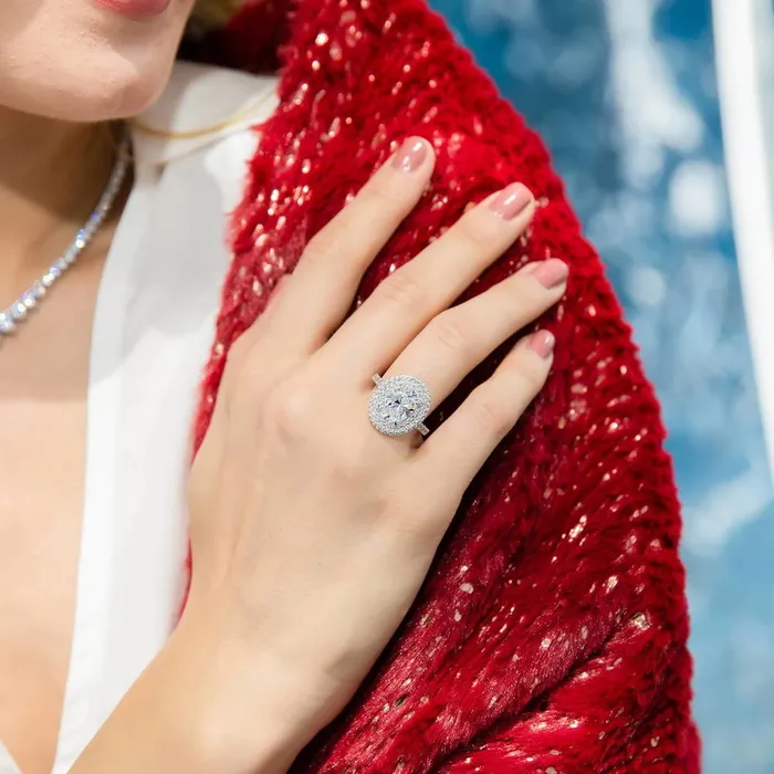 Halo Oval Cut CZ Ring in Sterling Silver BERRICLE Rings