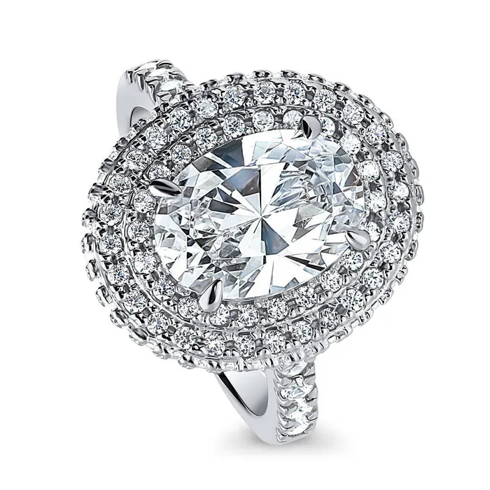 Halo Oval Cut CZ Ring in Sterling Silver BERRICLE Rings
