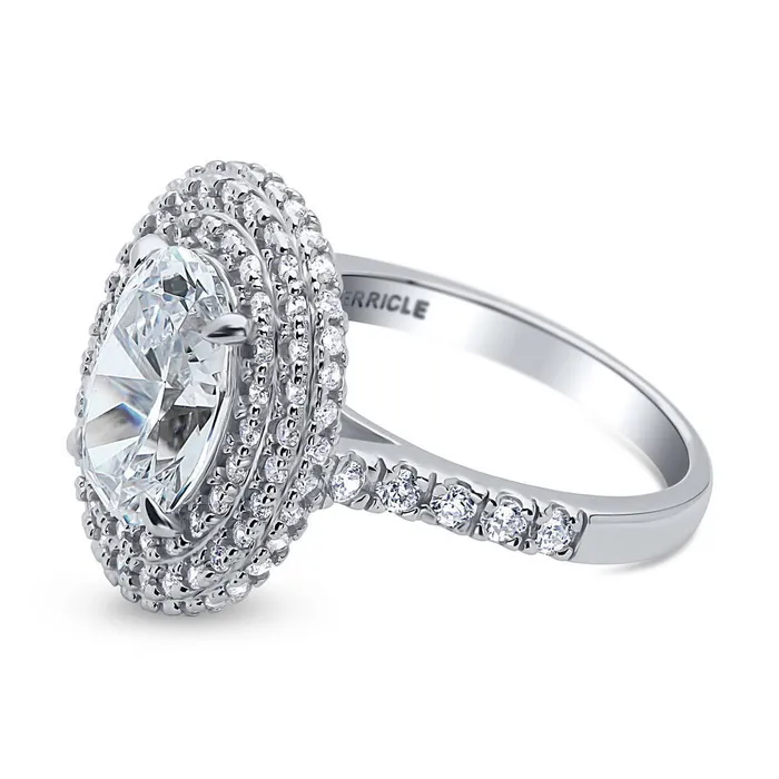 Halo Oval Cut CZ Ring in Sterling Silver BERRICLE Rings