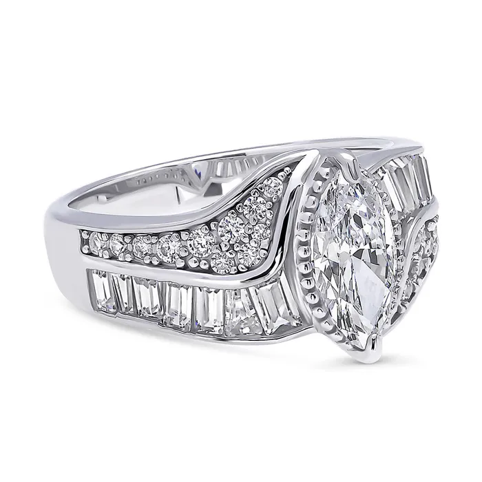 Halo Woven Marquise CZ Ring in Sterling Silver BERRICLE Rings