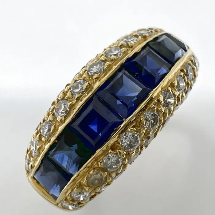 Jacob Marshak 7 Square Sapphire and Pave Set Diamond Ring Jacob Marshak Rings