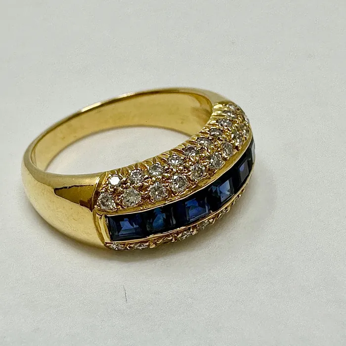 Jacob Marshak 7 Square Sapphire and Pave Set Diamond Ring Jacob Marshak Rings