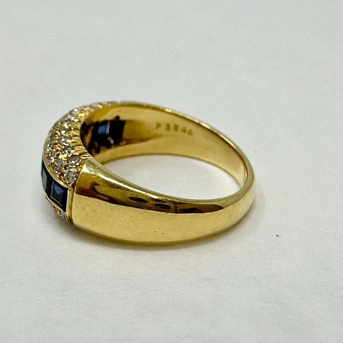 Jacob Marshak 7 Square Sapphire and Pave Set Diamond Ring Jacob Marshak Rings