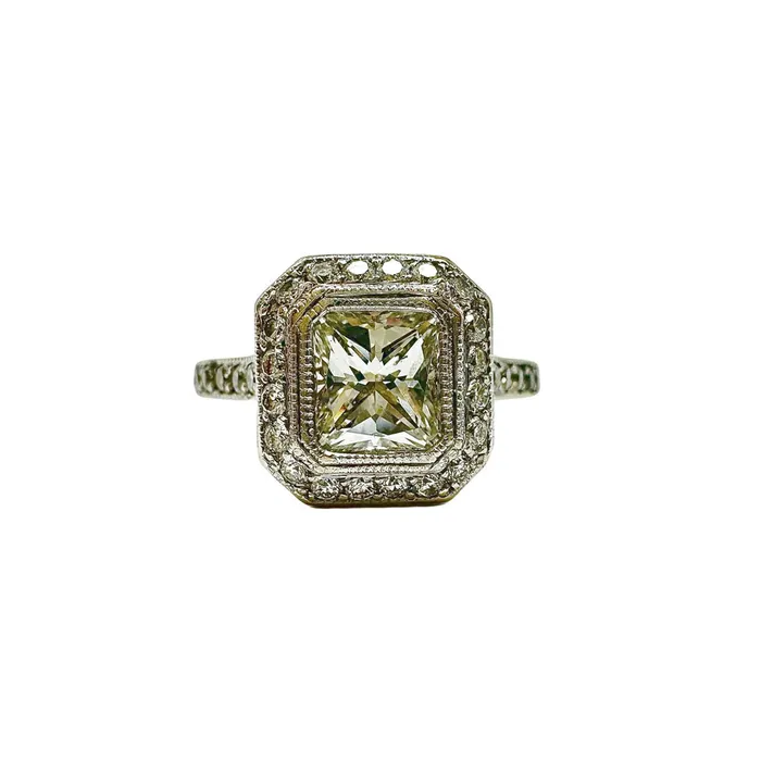 Jewelry Rings 18 White Gold Bezel Set Radiant Cut Diamond Ring