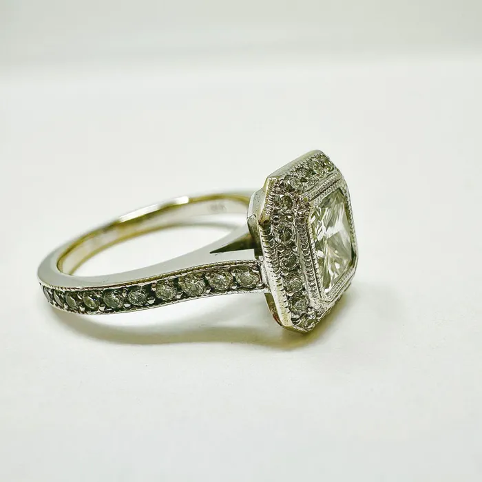 Jewelry Rings 18 White Gold Bezel Set Radiant Cut Diamond Ring
