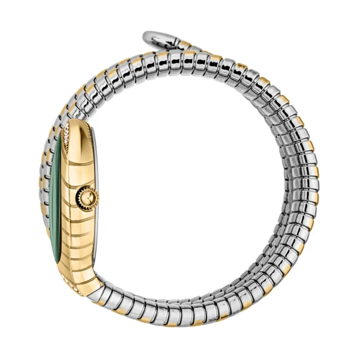 Just Cavalli Bracelets Just Cavalli Snake Shape Womens Gold Color Watch Dark Green Dial And Two Tone Silver Gold Color Metal Bracelet