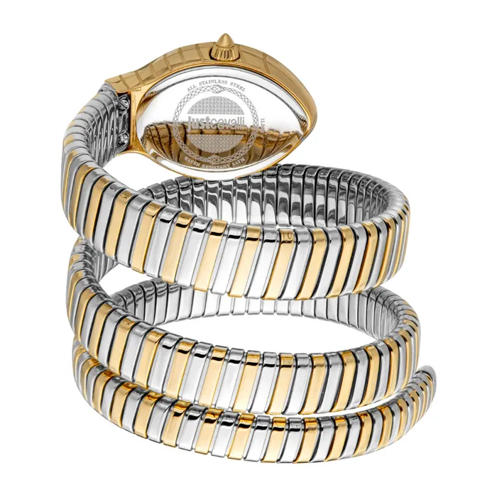 Just Cavalli Bracelets Just Cavalli Snake Shape Womens Gold Color Watch Dark Green Dial And Two Tone Silver Gold Color Metal Bracelet