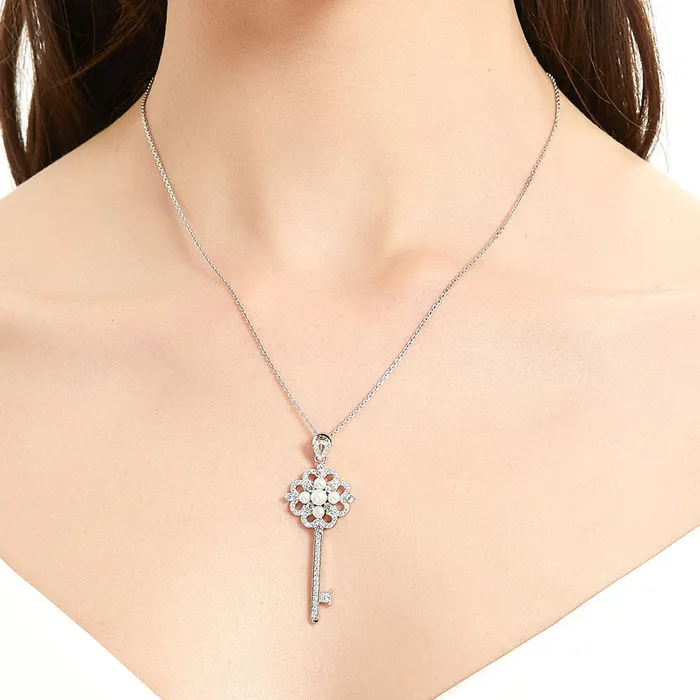 Key Flower Button Cultured Pearl Necklace in Sterling Silver BERRICLE Necklaces