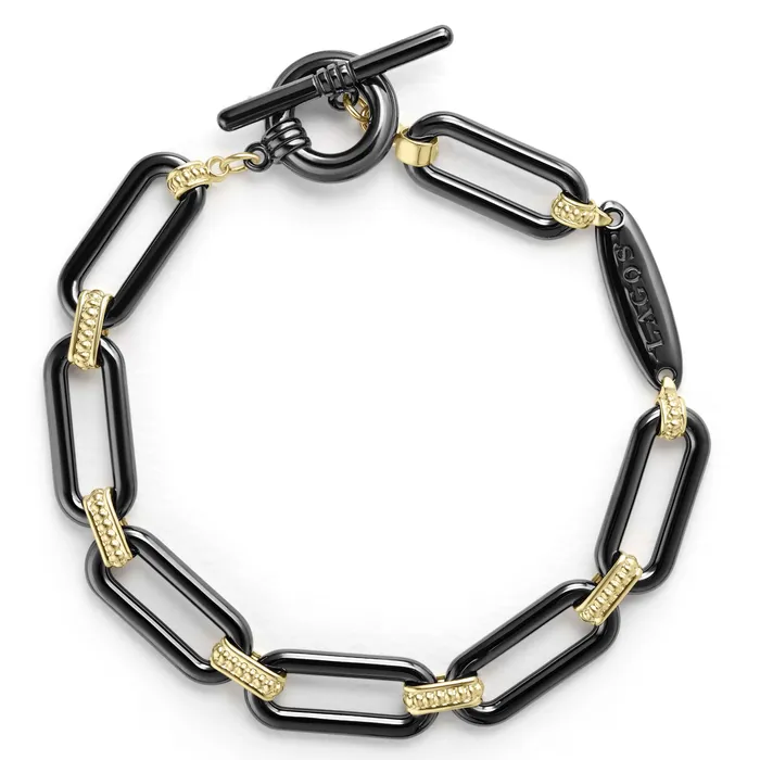 LAGOS Bracelets Signature Caviar 18K Gold and Black Ceramic Link Bracelet 9mm LAGOS Bracelets Signature Caviar 18K Gold and Black Ceramic Link Bracelet 9mm