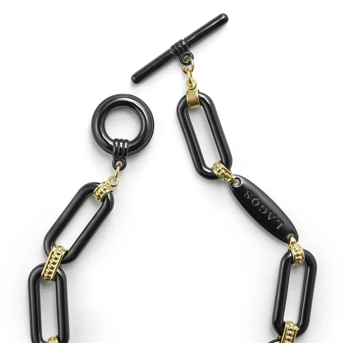 LAGOS Bracelets Signature Caviar 18K Gold and Black Ceramic Link Bracelet 9mm LAGOS Bracelets Signature Caviar 18K Gold and Black Ceramic Link Bracelet 9mm
