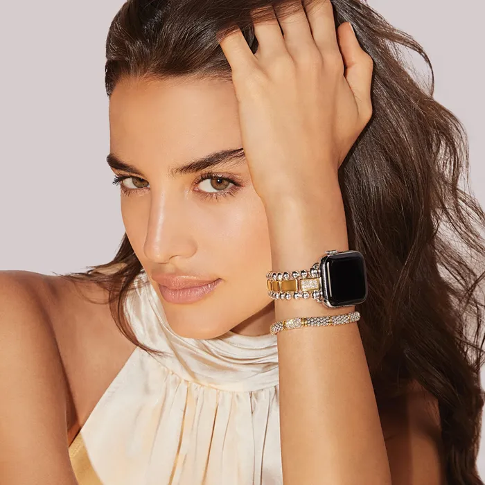 LAGOS Bracelets Smart Caviar 18K Gold and Sterling Silver Single Diamond Watch Bracelet3845mm LAGOS Bracelets Smart Caviar 18K Gold and Sterling Silver Single Diamond Watch Bracelet3845mm