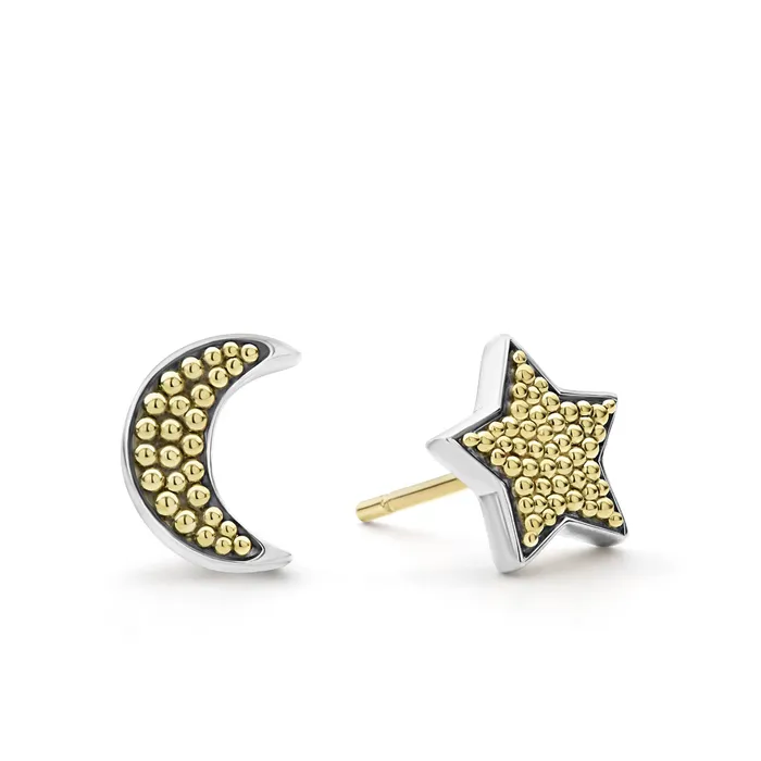 Lagos Earrings Signature Caviar Moon and Star Stud Earrings