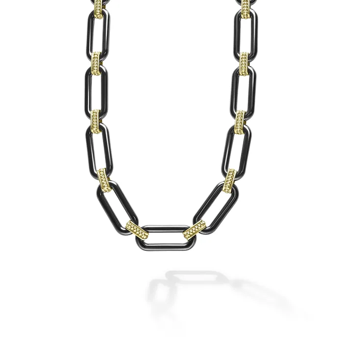 LAGOS Necklaces Signature Caviar 18K Gold and Black Ceramic Link Necklace 9mm