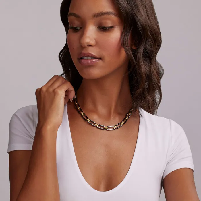 LAGOS Necklaces Signature Caviar 18K Gold and Black Ceramic Link Necklace 9mm LAGOS Necklaces Signature Caviar 18K Gold and Black Ceramic Link Necklace 9mm