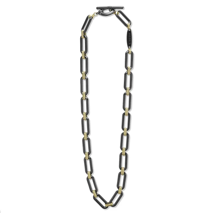 LAGOS Necklaces Signature Caviar 18K Gold and Black Ceramic Link Necklace 9mm LAGOS Necklaces Signature Caviar 18K Gold and Black Ceramic Link Necklace 9mm