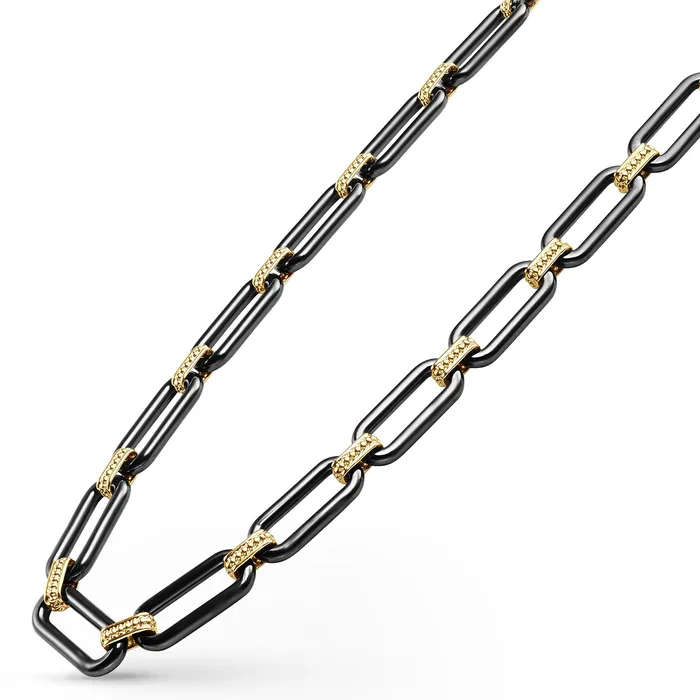 LAGOS Necklaces Signature Caviar 18K Gold and Black Ceramic Link Necklace 9mm LAGOS Necklaces Signature Caviar 18K Gold and Black Ceramic Link Necklace 9mm