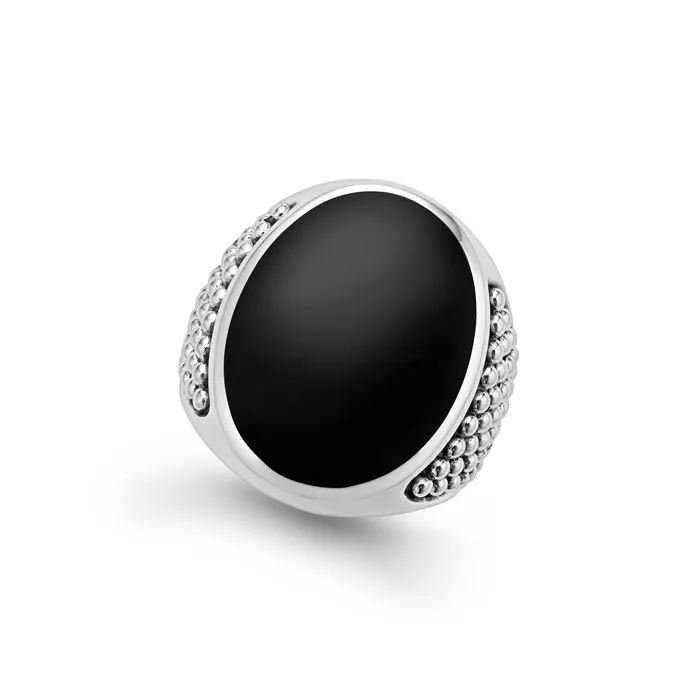 LAGOS Rings Anthem Statement Black Agate Oval Band Ring