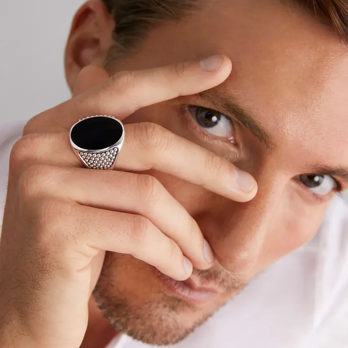 LAGOS Rings Anthem Statement Black Agate Oval Band Ring LAGOS Rings Anthem Statement Black Agate Oval Band Ring