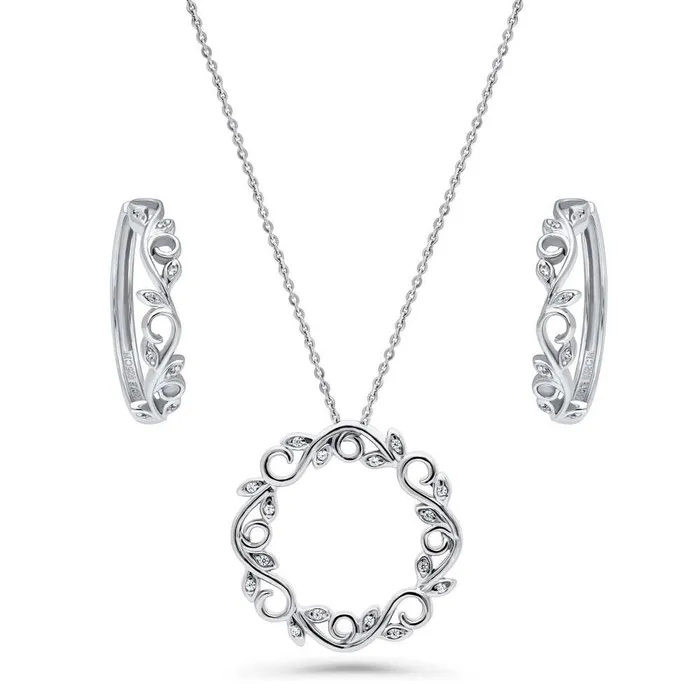 Leaf Filigree CZ Necklace and Earrings in Sterling Silver BERRICLE Necklaces Leaf Filigree CZ Necklace and Earrings in Sterling Silver BERRICLE Necklaces