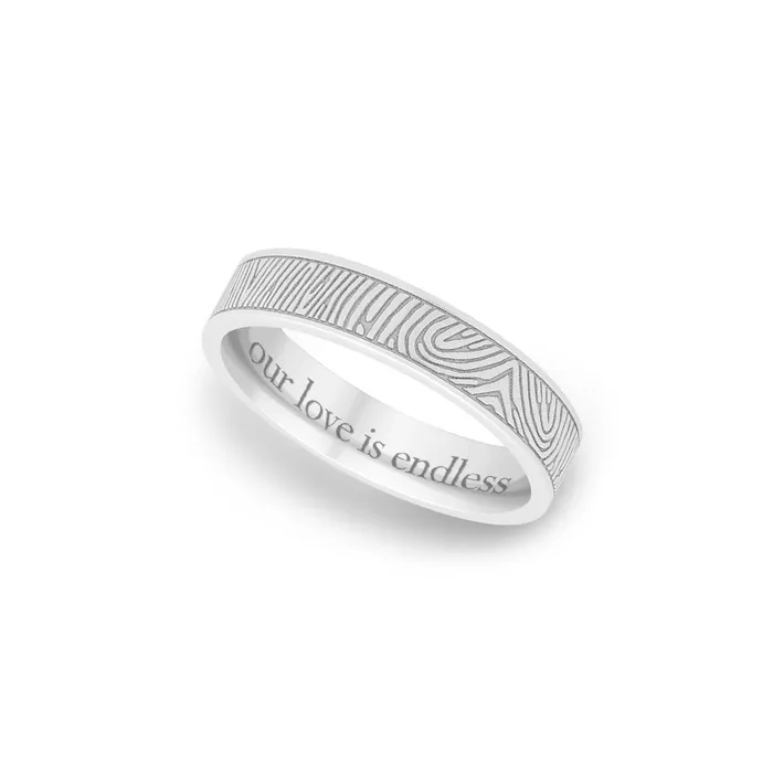 Legacy Touch Rings 14k White Gold 4mm Flat Fingerprint Ring