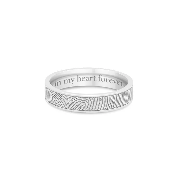 Legacy Touch Rings 14k White Gold 4mm Flat Fingerprint Ring