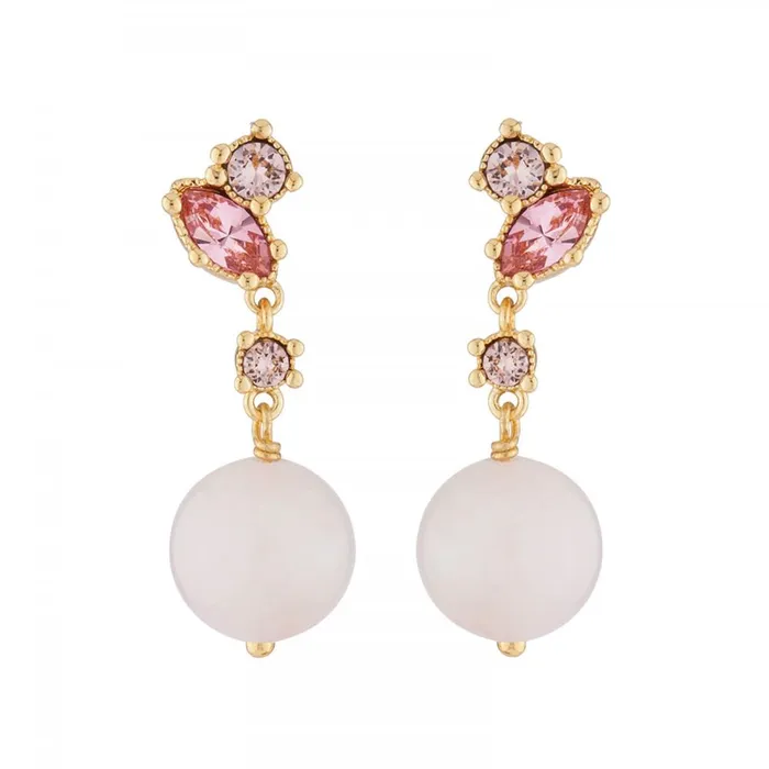 Les Nereides Dangling Stud Earrings With Quartz Pearl And Pink Rhinestone Les Nereides Earrings Les Nereides Dangling Stud Earrings With Quartz Pearl And Pink Rhinestone Les Nereides Earrings
