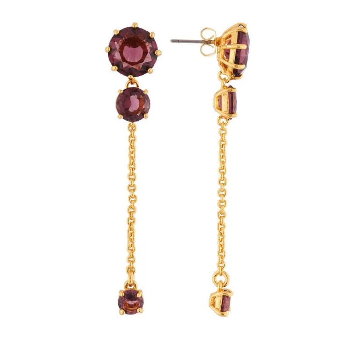 Les Nereides Earrings With 3 Round Plum Stones And Chain Les Nereides Earrings Les Nereides Earrings With 3 Round Plum Stones And Chain Les Nereides Earrings