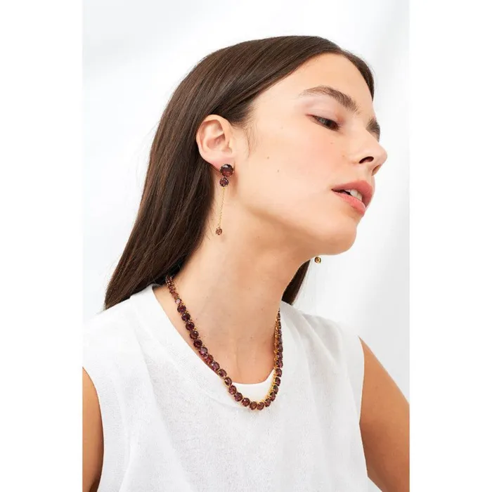 Les Nereides Earrings With 3 Round Plum Stones And Chain Les Nereides Earrings Les Nereides Earrings With 3 Round Plum Stones And Chain Les Nereides Earrings