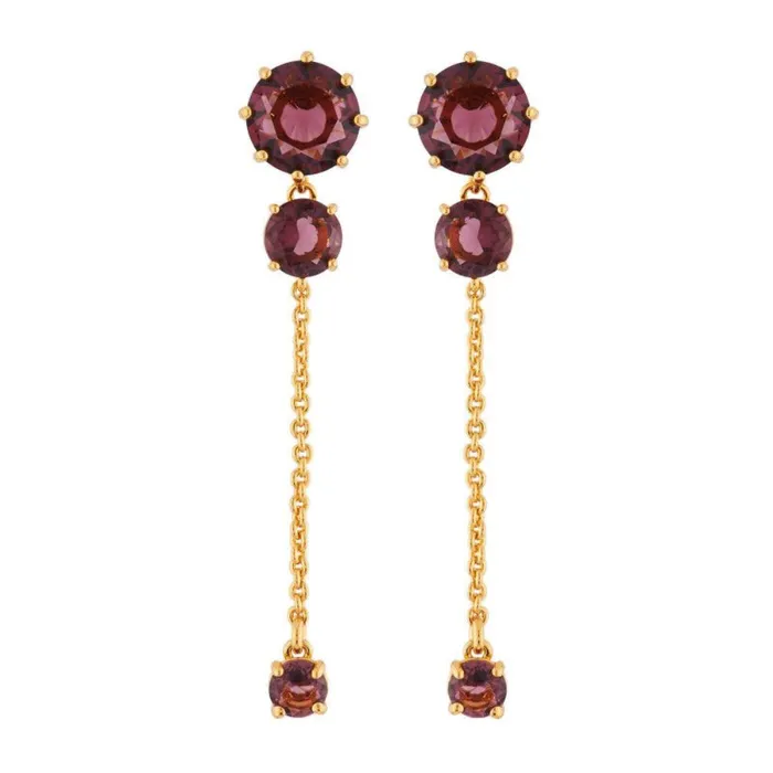 Les Nereides Earrings With 3 Round Plum Stones And Chain Les Nereides Earrings Les Nereides Earrings With 3 Round Plum Stones And Chain Les Nereides Earrings