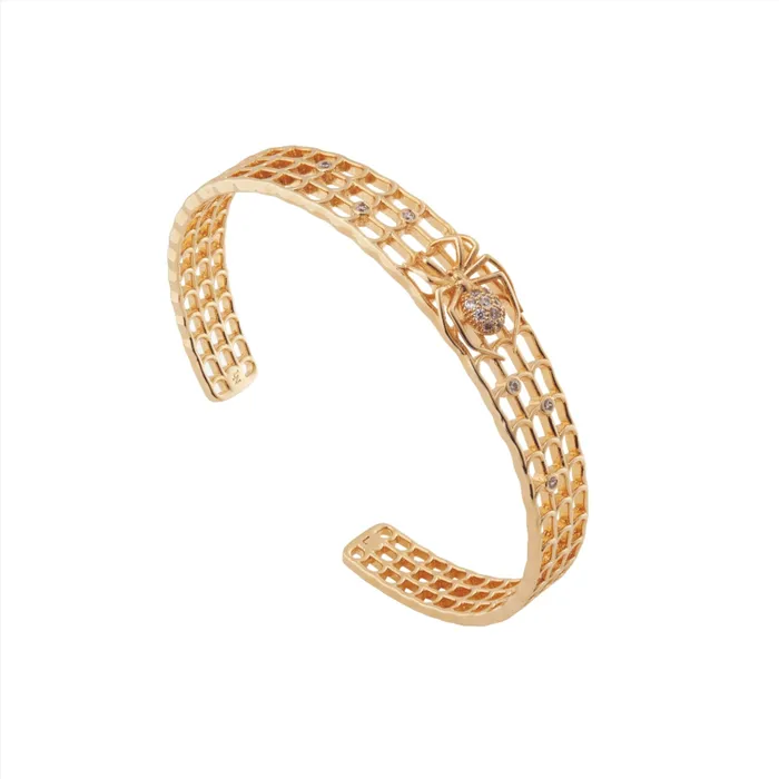 Les Nereides Les Nereides Open work Enamel Spider and Crystal Cuff Bracelet Bracelets Les Nereides Les Nereides Open work Enamel Spider and Crystal Cuff Bracelet Bracelets