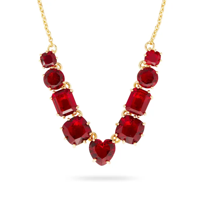 Les Nereides Necklaces Les Nereides Garnet Red Diamantine 9 Stone Fine Necklace