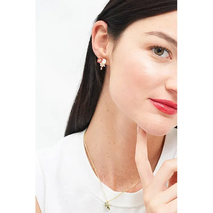 Les Nereides Poppy White Flower Coco Plum And MotherOfPearl ClipOn Earrings Les Nereides Earrings