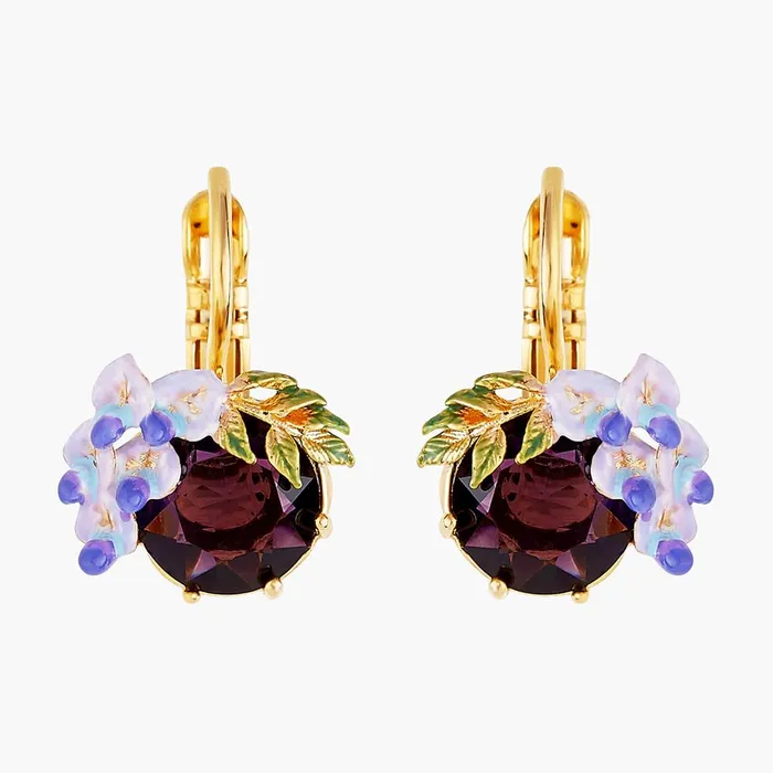 Les Nereides Small Wisteria Flower And Faceted Glass Stone Sleeper Earrings Les Nereides Earrings Les Nereides Small Wisteria Flower And Faceted Glass Stone Sleeper Earrings Les Nereides Earrings