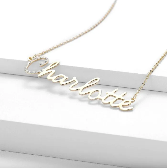 Lettered Zirconia Cursive Name Necklace Novalico Necklaces