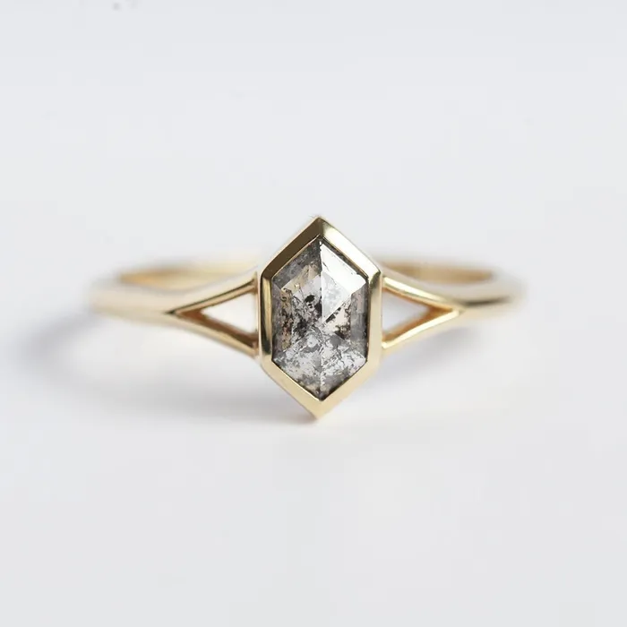 Lucia Salt Pepper Diamond Hexagon Ring Capucinne Rings