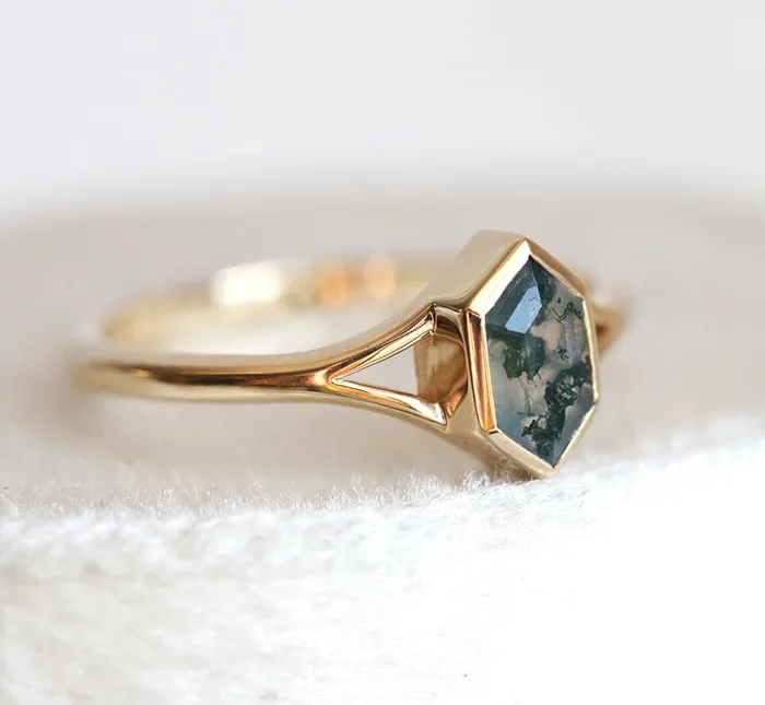 Lucia Salt Pepper Diamond Hexagon Ring Capucinne Rings