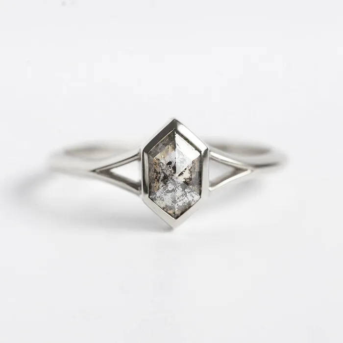 Lucia Salt Pepper Diamond Hexagon Ring Capucinne Rings