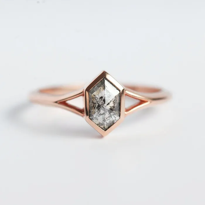 Lucia Salt Pepper Diamond Hexagon Ring Capucinne Rings