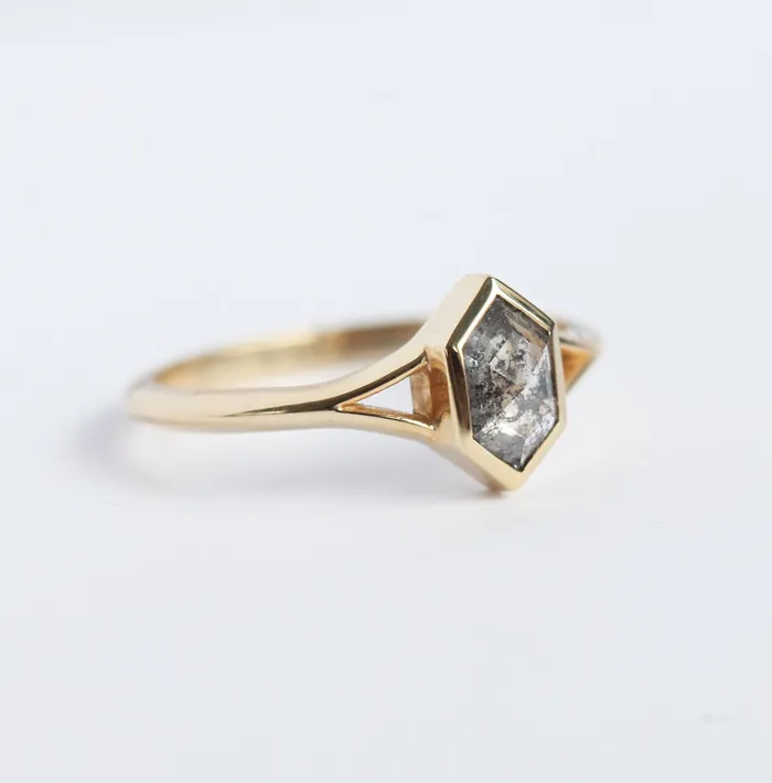 Lucia Salt Pepper Diamond Hexagon Ring Capucinne Rings