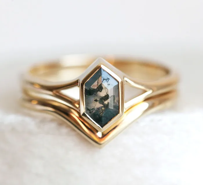 Lucia Salt Pepper Diamond Hexagon Ring Capucinne Rings