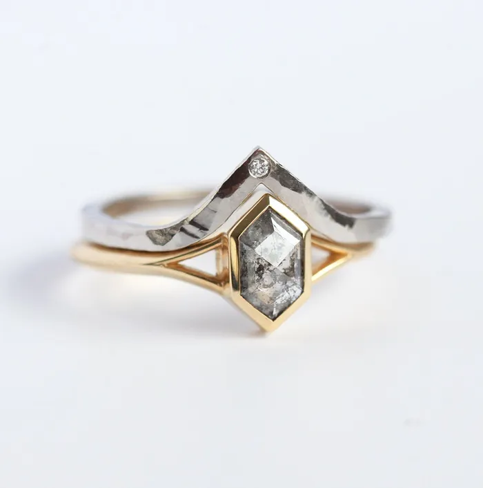 Lucia Salt Pepper Diamond Hexagon Ring Capucinne Rings