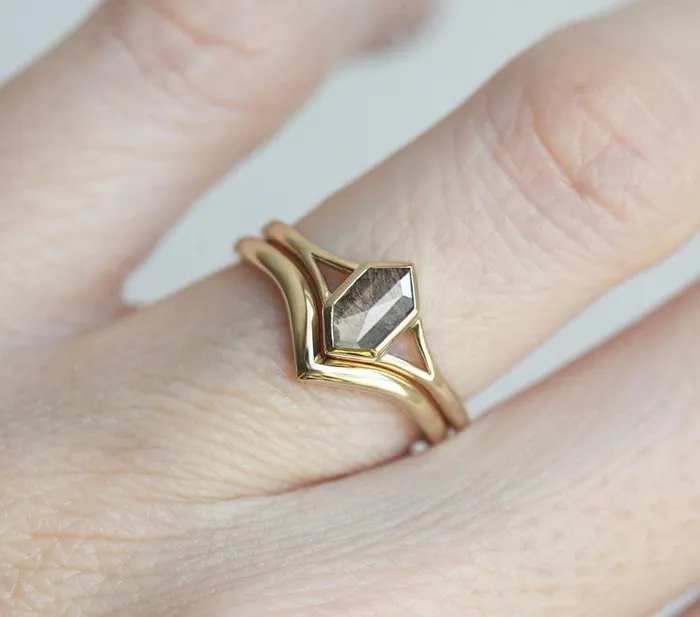 Lucia Salt Pepper Diamond Hexagon Ring Capucinne Rings