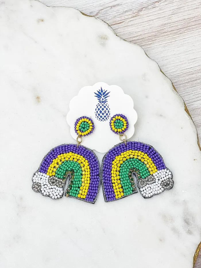 Mardi Gras Rainbow Beaded Statement Earrings Prep Obsessed TI Earrings
