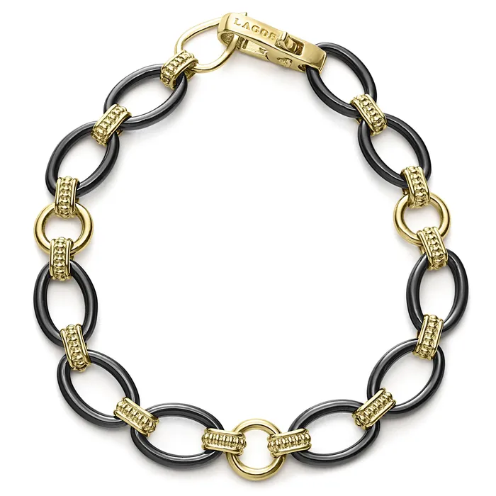 Meridian 18K Gold and Black Ceramic Link Bracelet 10mm LAGOS Bracelets